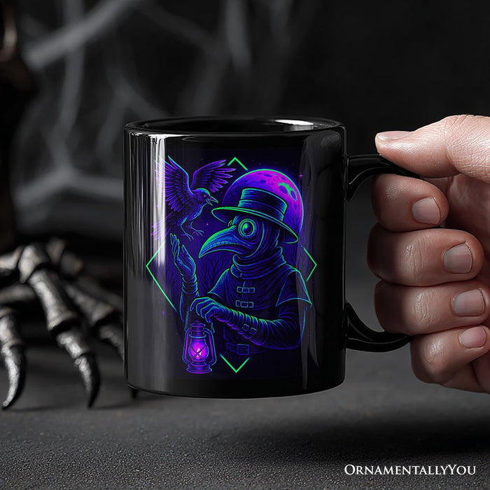 Vaporwave Plague Doctor Personalized Mug, Retro Neon Horror Vibes Halloween Gift with Custom Name Personalized Ceramic Mug OrnamentallyYou