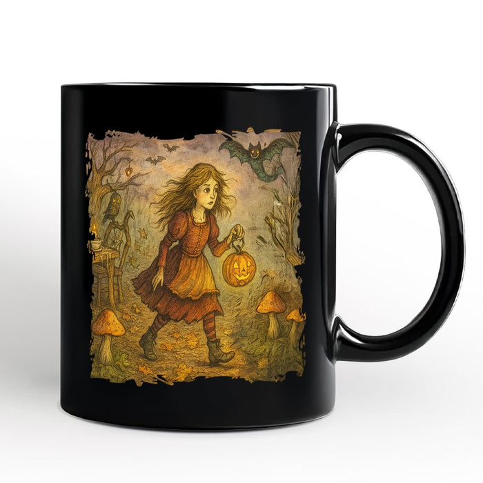 Vintage Alice’s Adventure in Wonderland Personalized Mug, Spooky Halloween Gift with Custom Name Personalized Ceramic Mug OrnamentallyYou Black Non-Custom