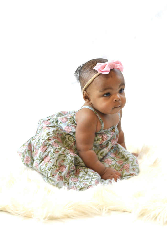 Vintage Blue Button Down Infant Dress With Diaper Cover Dress Yo Baby Wholesale