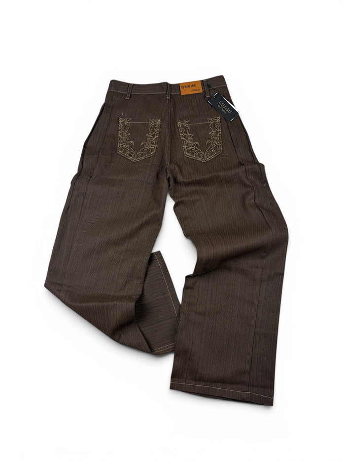 Vintage Brown Embroidery Jeans