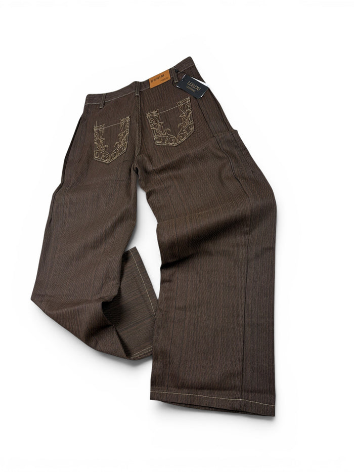Vintage Brown Embroidery Jeans