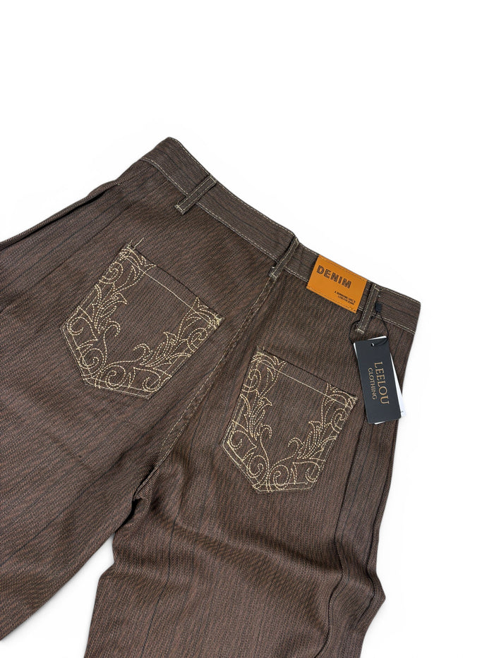 Vintage Brown Embroidery Jeans
