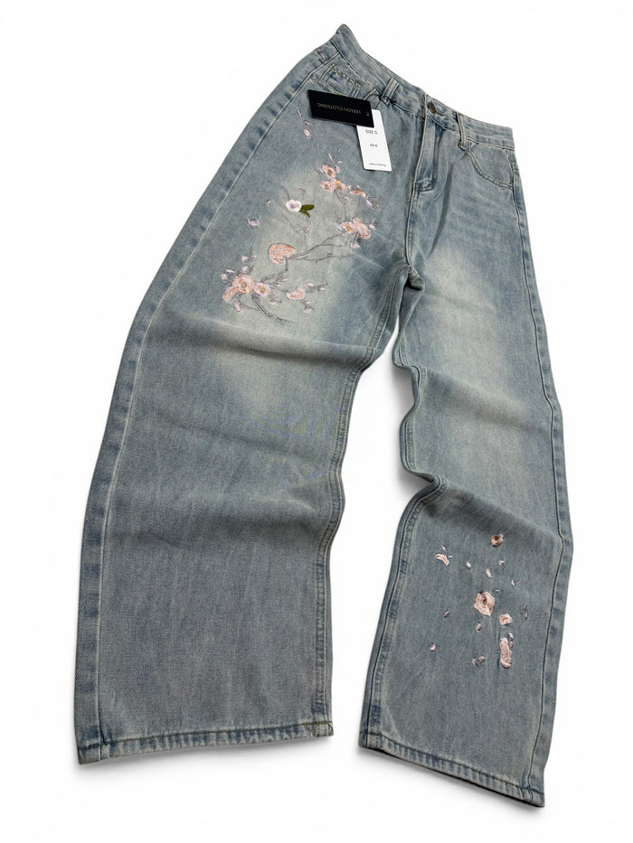 Vintage Flower Baggy Jeans