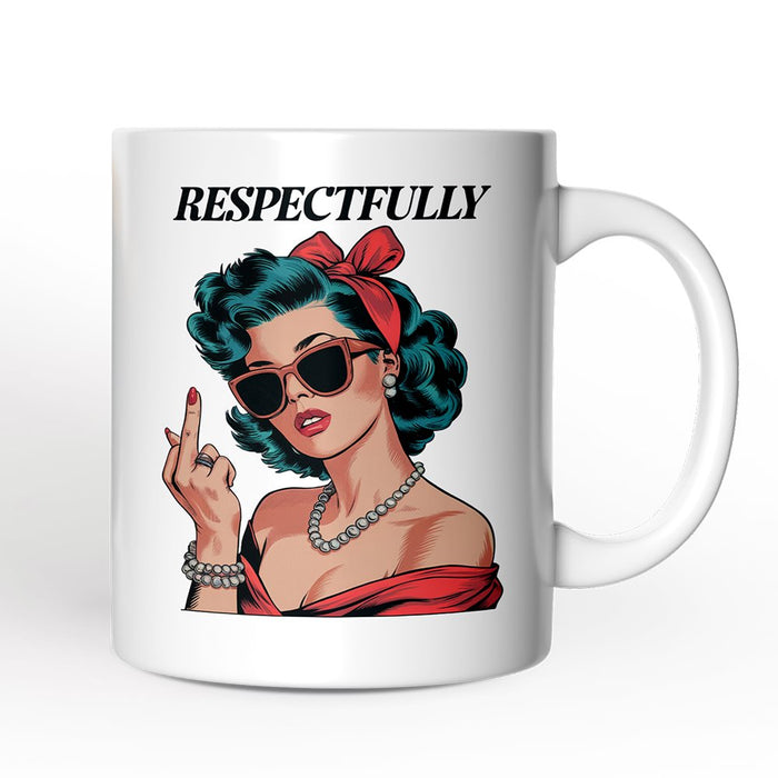 Vintage Woman Middle Finger Personalized Mug, Respectfully Disrespectful Gift With Custom Name Personalized Ceramic Mug OrnamentallyYou 12oz Mug Non-Custom