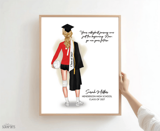 Volleyball (Female) Graduation Digital Portrait, Personalized Senior Gift Illustration Print - Scrap Bits