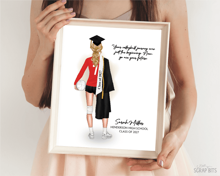 Volleyball (Female) Graduation Digital Portrait, Personalized Senior Gift Illustration Print - Scrap Bits