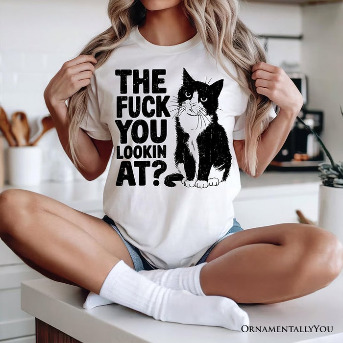 What Are You Looking At T-Shirt, Sarcastic Cat Lover White Tee for Sassy People T-Shirts OrnamentallyYou