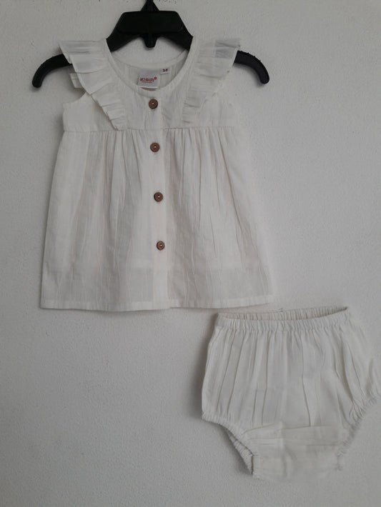 White Angel Sleeves Shirt Dress With Matching Diaper Cover Dress Yo Baby Wholesale