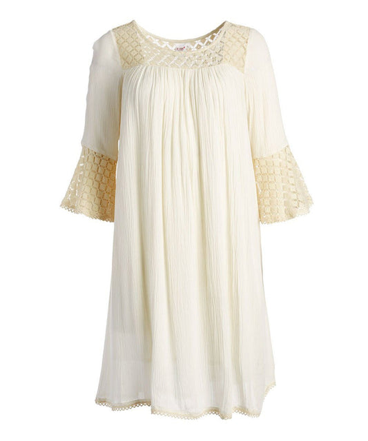 White Bell-Sleeve Shift Dress Shirt-Dress Yo Baby Wholesale