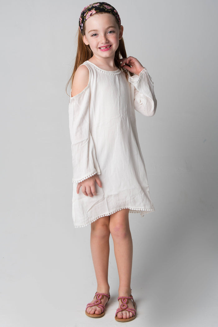 White Lace Detail Cold-Shoulder Dress Dress Yo Baby Wholesale
