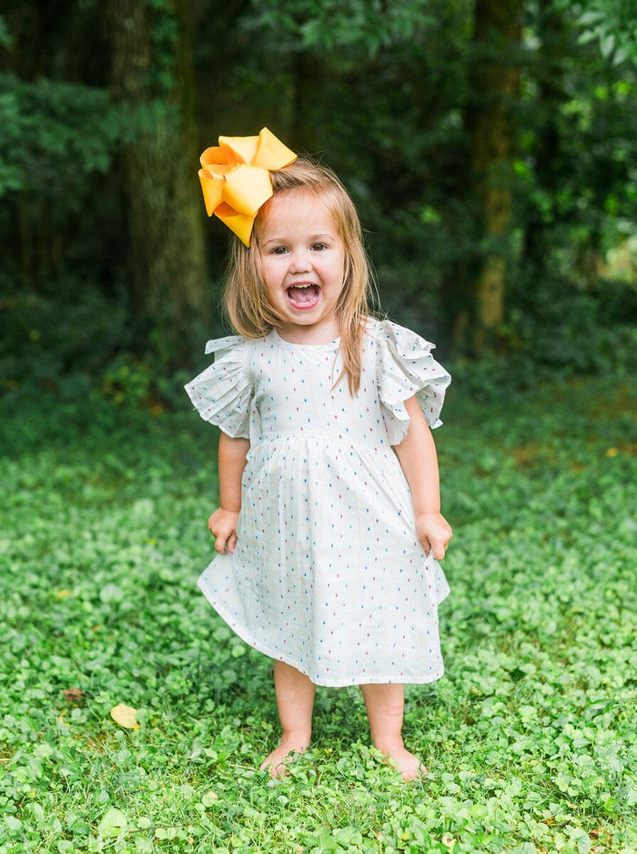 White Multicolor Dot Cotton Dobby Frill Dress and Bloomers dress & diaper cover Yo Baby India