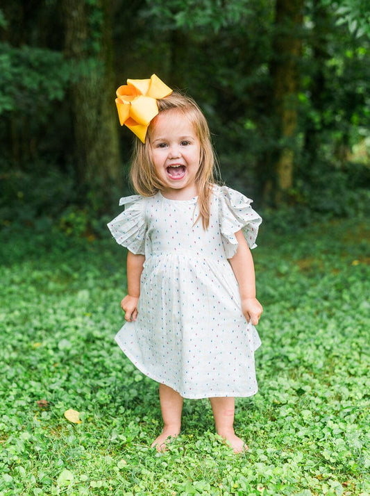 White Multicolor Dot Cotton Dobby Frill Dress and Bloomers dress & diaper cover Yo Baby India