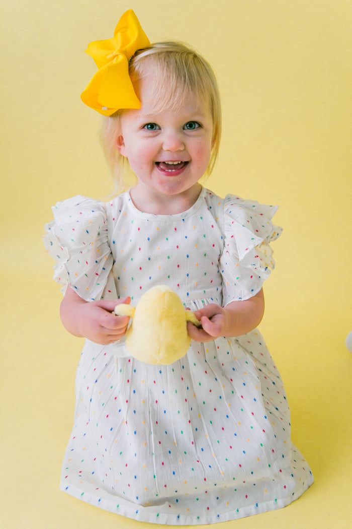 White Multicolor Dot Cotton Dobby Frill Dress and Bloomers dress & diaper cover Yo Baby India