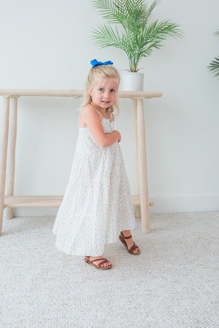 White Multicolor Dot Cotton Dobby Tiered Dress Dress Yo Baby India
