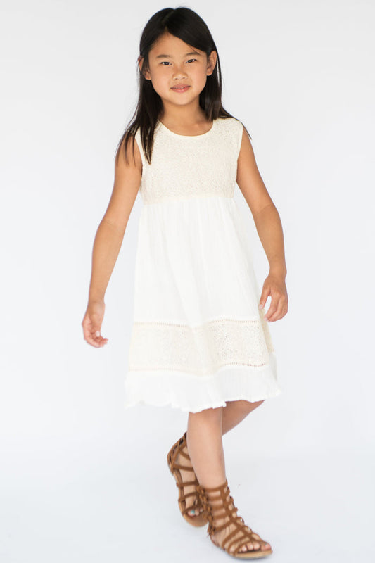 White Net & Lace Detail Dress Dress Yo Baby Wholesale