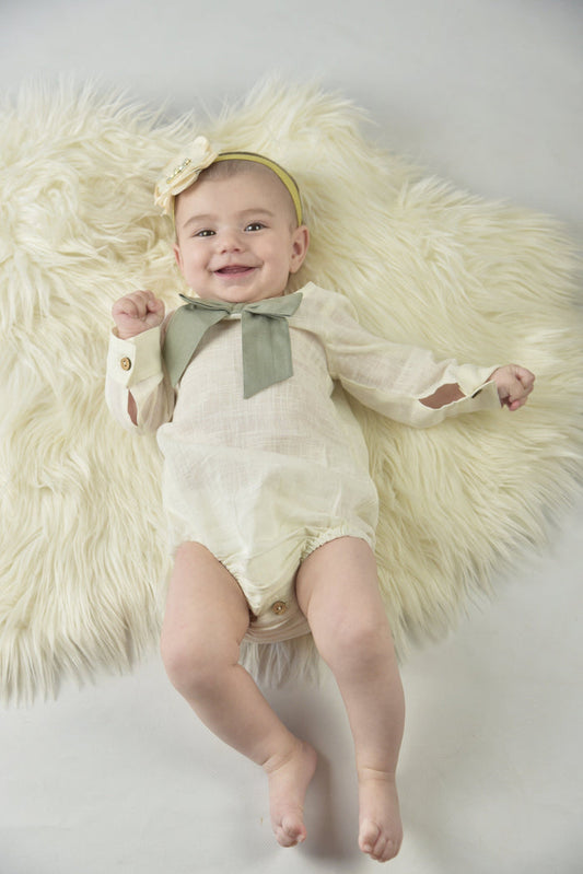 White Romper With Attached Bow-Sage Dress Yo Baby Wholesale