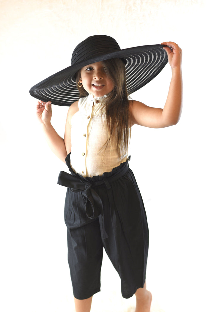 White Ruffle Collar Top with Black Paper Bag Pants 2 pc. Set Dress Yo Baby Wholesale