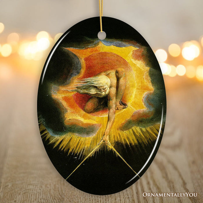 William Blake The Ancient of Days Ornament, Visionary Art Christmas Gift for Philosophers and Artists Ceramic Ornament OrnamentallyYou Oval