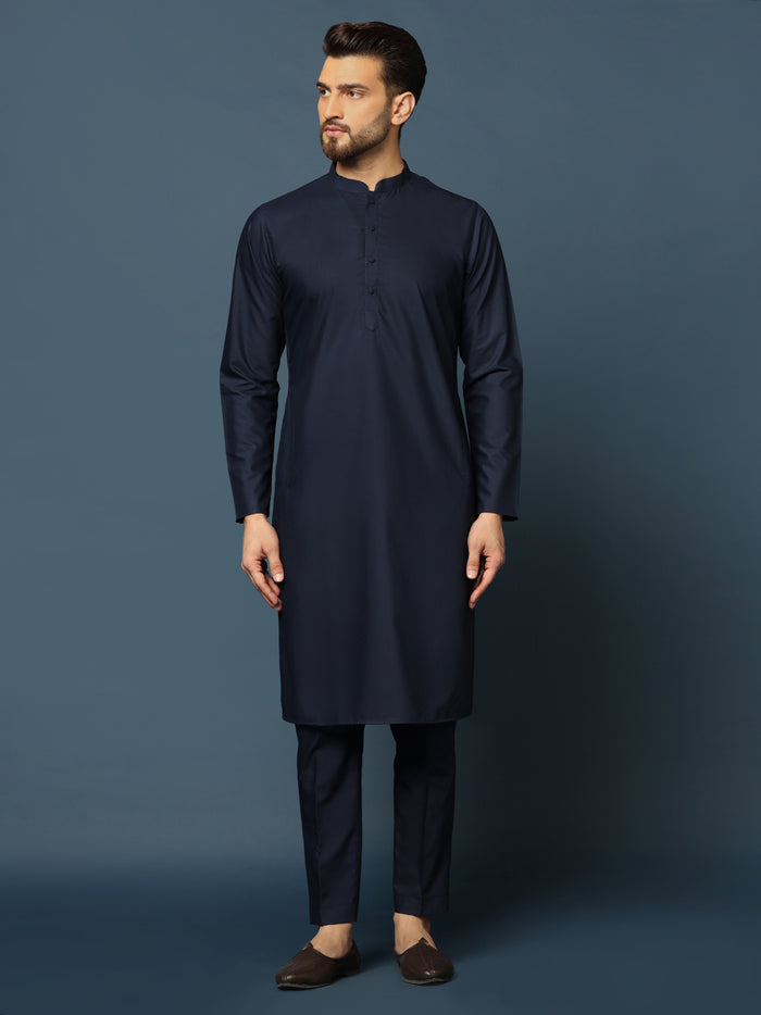 Wine Blue Geometric Jacket Kurta Trouser Set