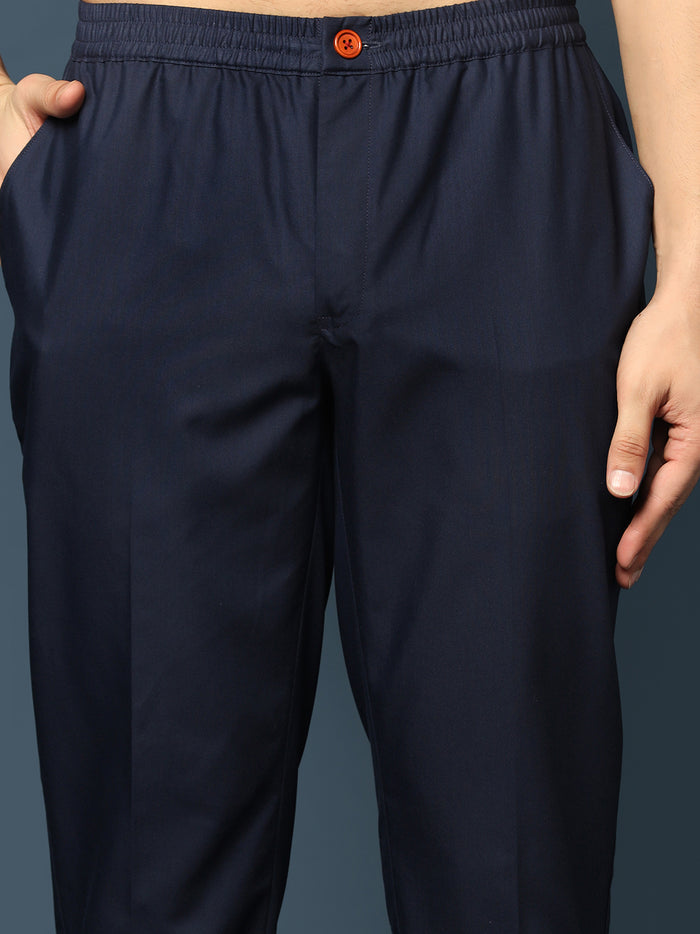 Wine Blue Geometric Jacket Kurta Trouser Set