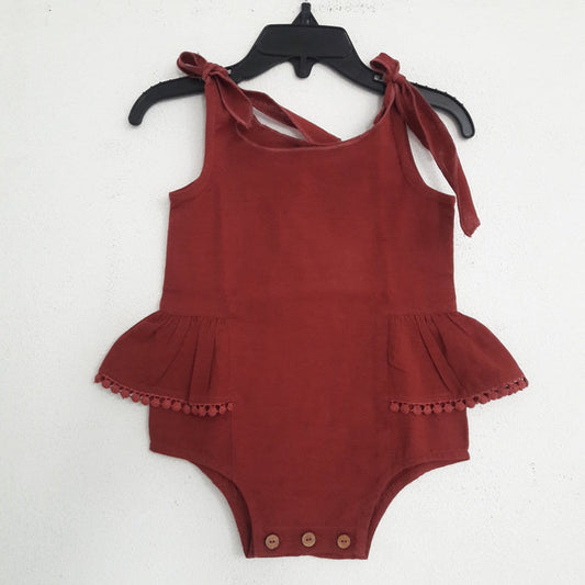 Wine Infant Cotton Romper with Shoulder Ties romper Yo Baby Wholesale