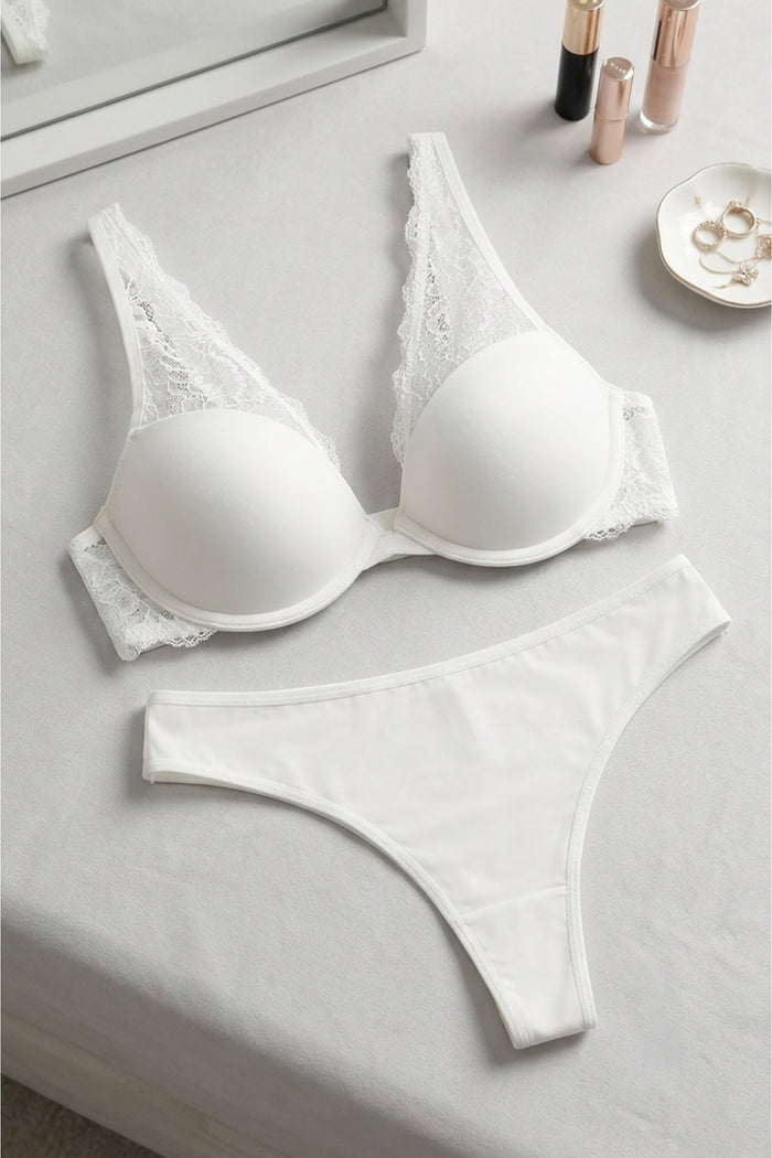 Wired Bra with Lace Panty Set