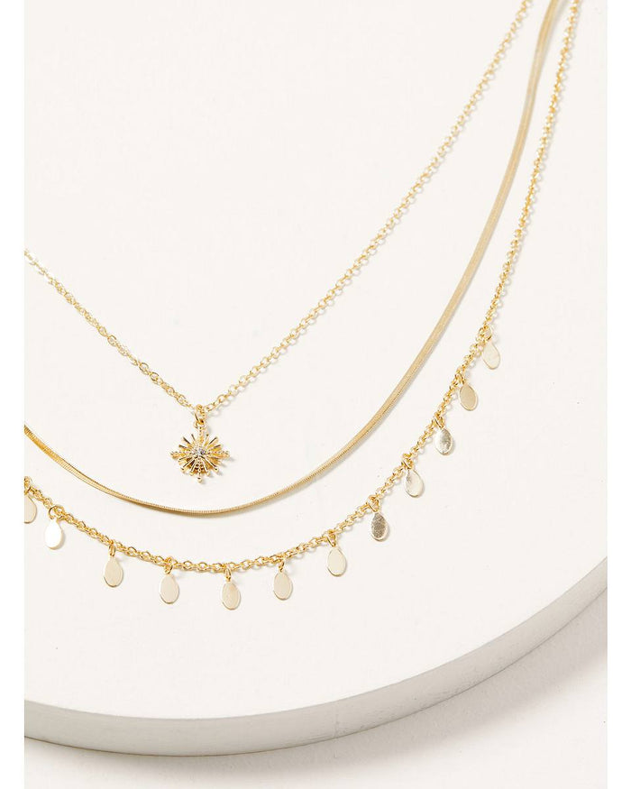 Women's 3-piece Starburst & Dangle Charm Gold Layered Necklace Set