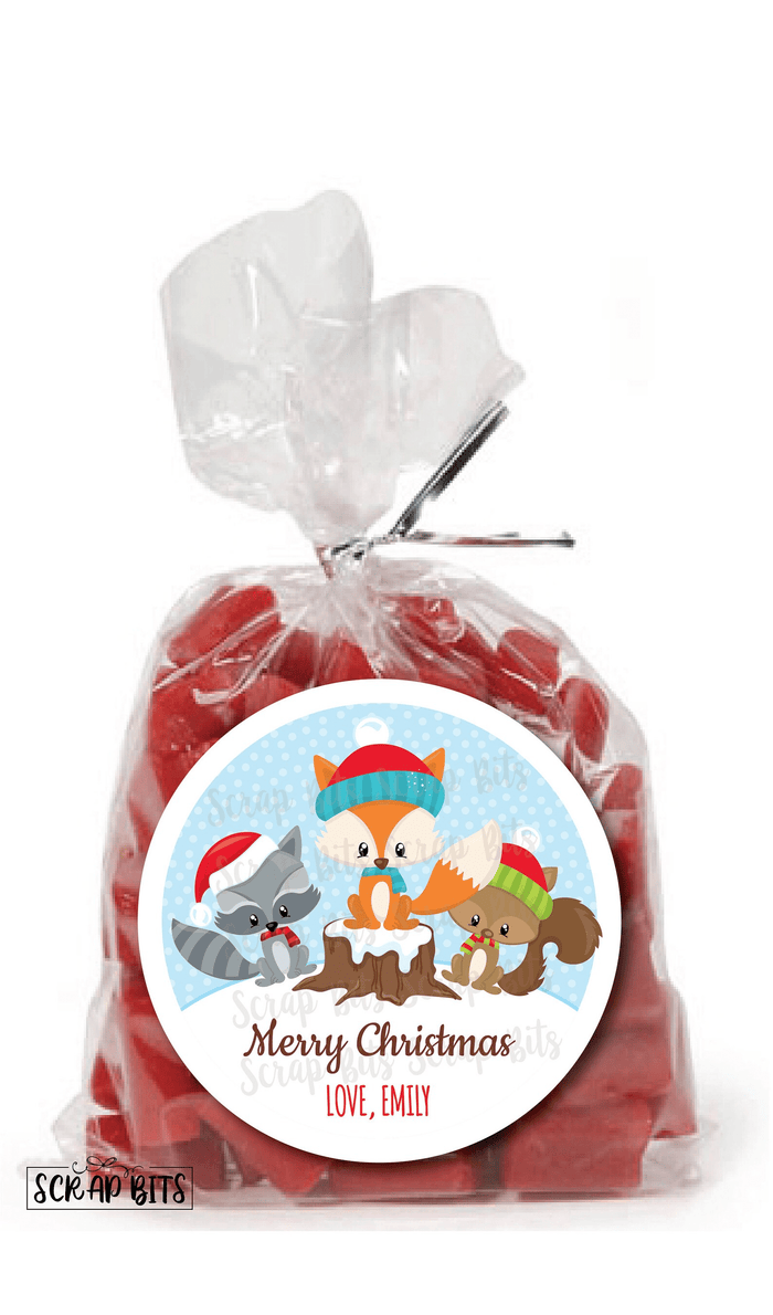 Woodland Christmas Gift Stickers, Squirrel, Fox, Racoon, Personalized Christmas Gift Labels - Scrap Bits