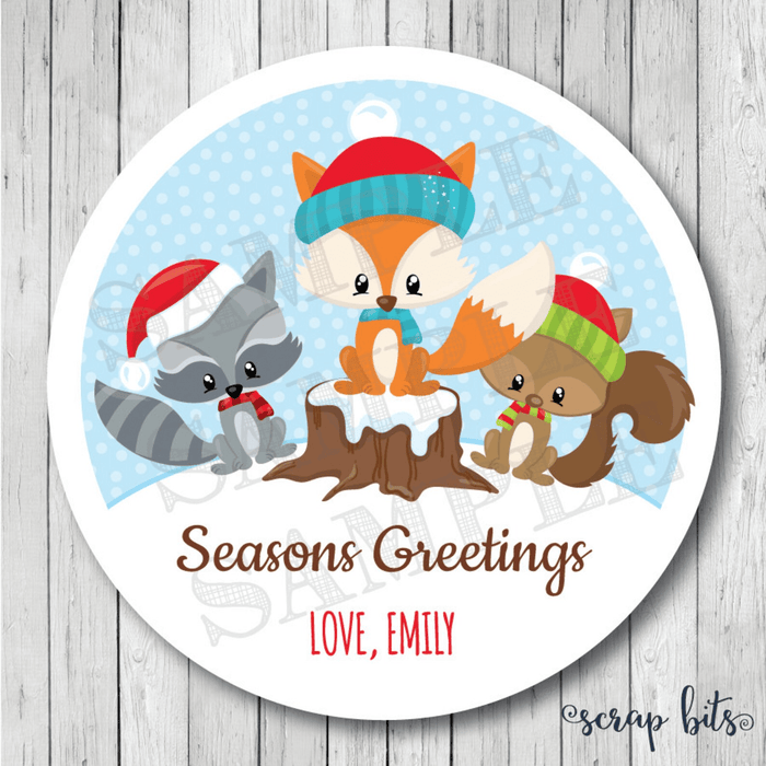 Woodland Christmas Gift Stickers, Squirrel, Fox, Racoon, Personalized Christmas Gift Labels - Scrap Bits