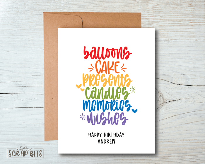 Word Stacks Birthday Card, Rainbow - Scrap Bits
