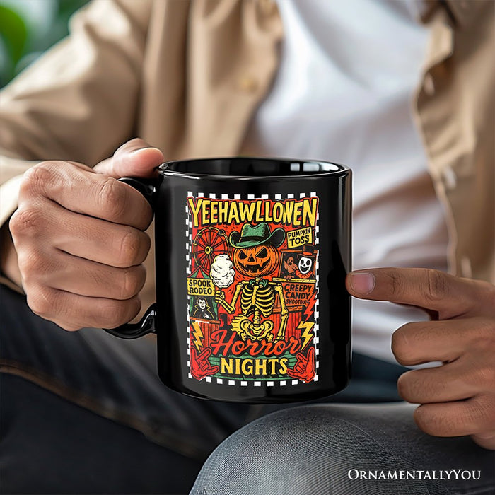 Yee Haw Halloween Retro Pumpkin Skeleton Personalized Mug, Spooky Country Western Gift with Custom Name Personalized Ceramic Mug OrnamentallyYou