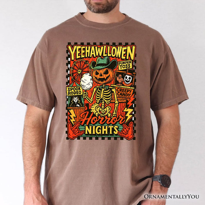 Yee Haw Halloween Retro Pumpkin Skeleton T-Shirt, Spooky Country Western Tee for Fall T-Shirts OrnamentallyYou