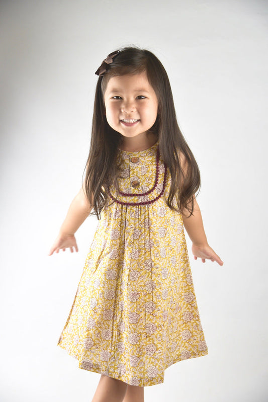 Yellow Floral Pom-Pom Lace Detail Shift Dress Dress Yo Baby Wholesale