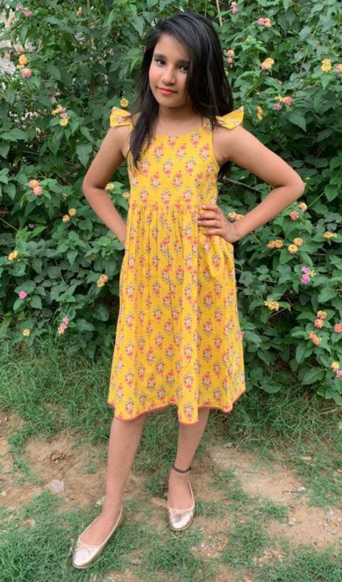 Yellow Flutter Sleeves Dress Dress Yo Baby Wholesale