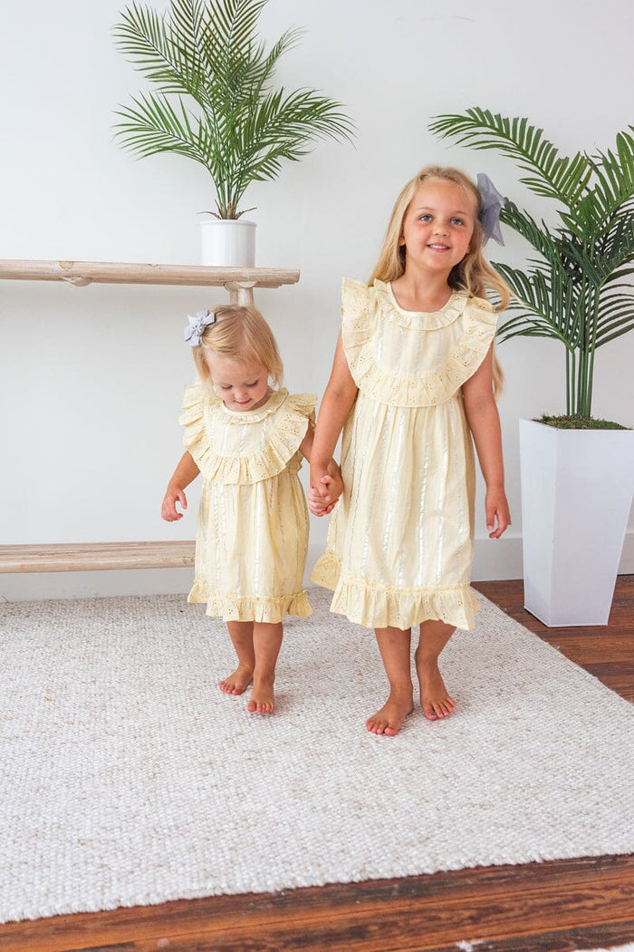 Yellow Lurex Neck Ruffle Dress Dress Yo Baby India