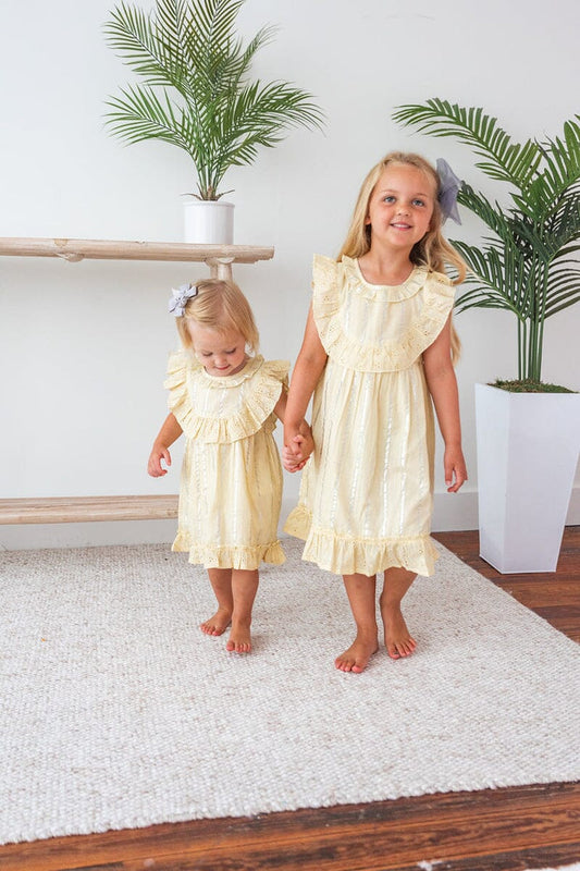 Yellow Lurex Neck Ruffle Dress Dress Yo Baby India