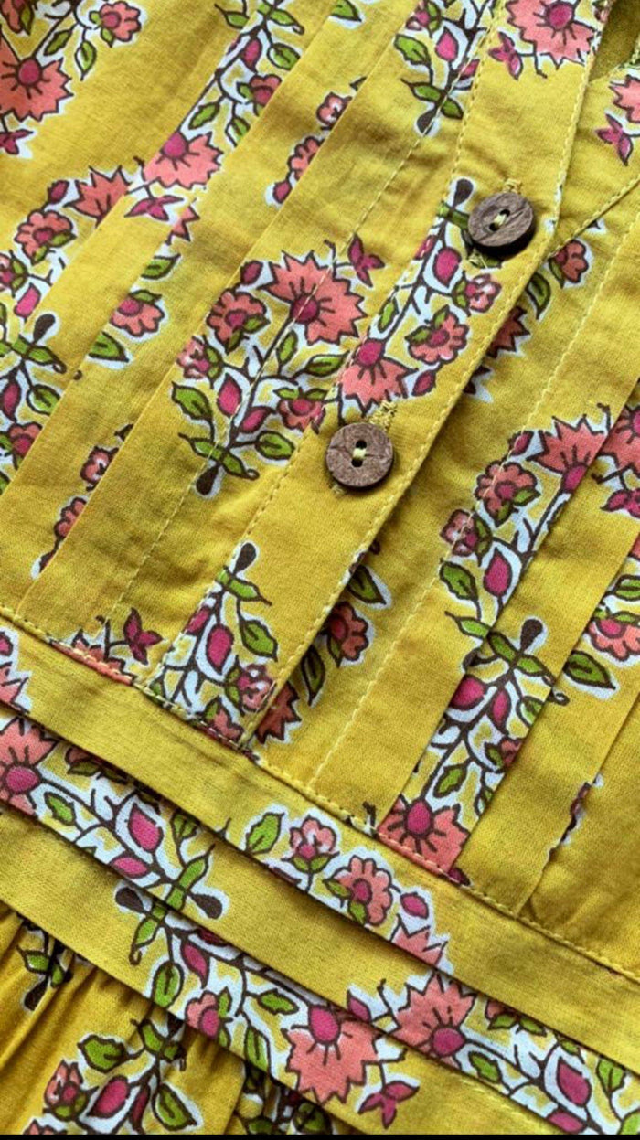 Yellow Printed Dress With Belt & Pleat Details Dress Yo Baby Wholesale