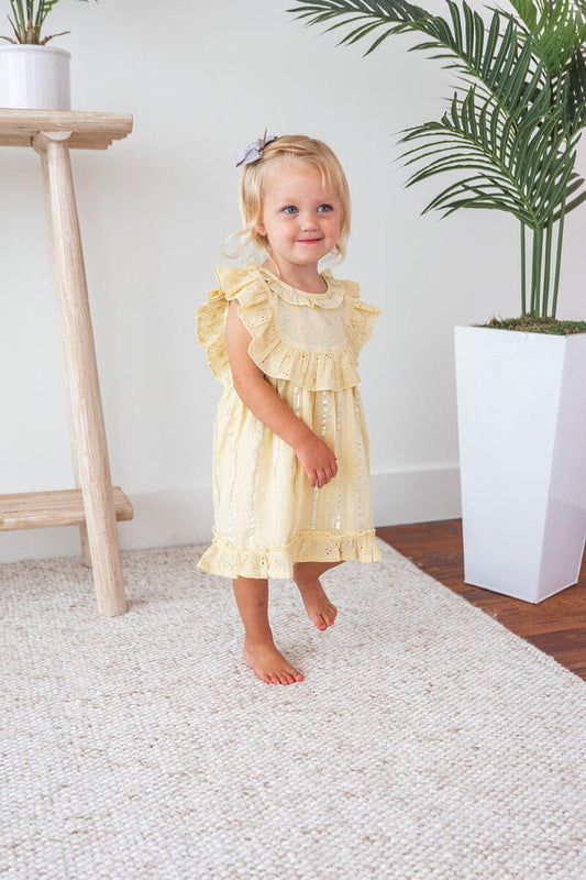 Yellow Solid Color Lurex Neck Ruffle Dress and Bloomers Yo Baby India