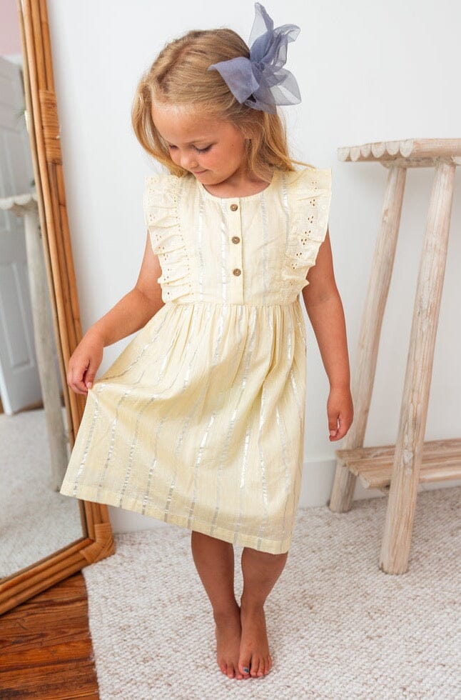Yellow Solid Color Lurex Ruffle Dress Dress Yo Baby India