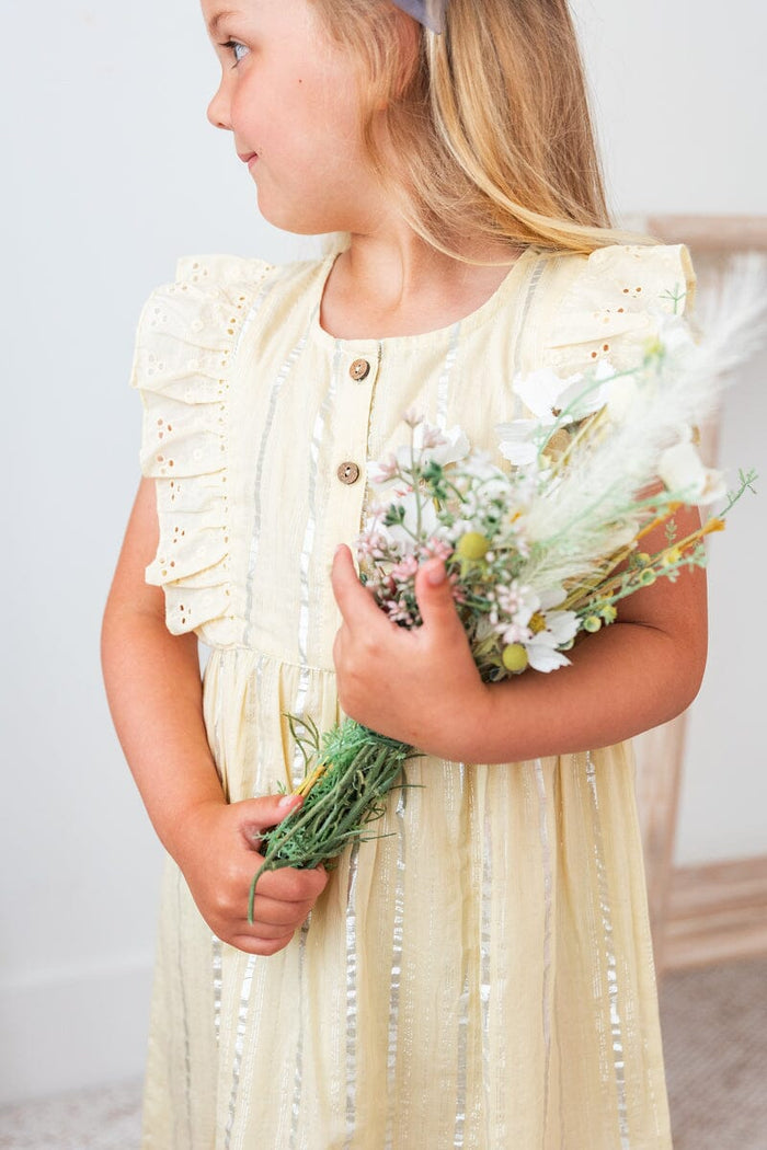 Yellow Solid Color Lurex Ruffle Dress Dress Yo Baby India