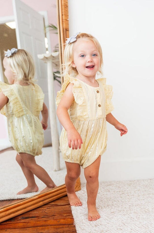Yellow Solid Color Lurex Ruffle Romper Romper Yo Baby India