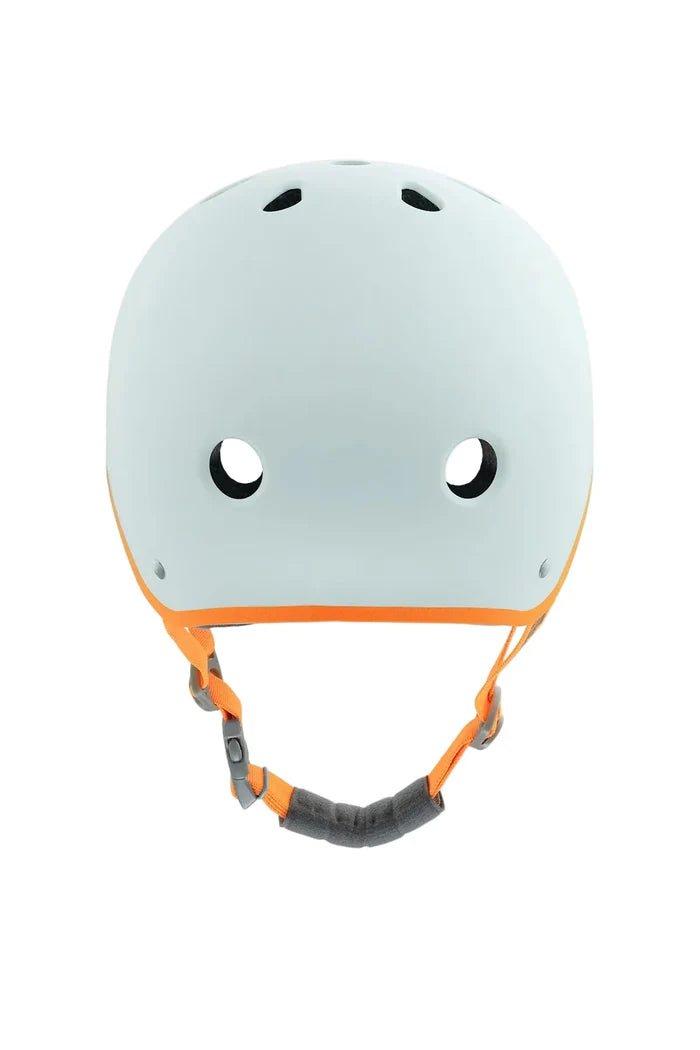 Light blue helmet with orange accents on a white background