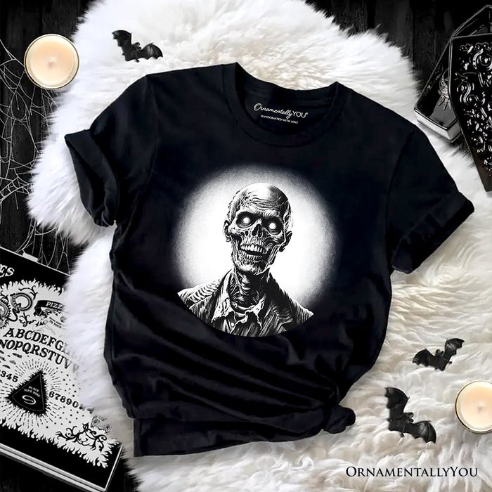 Zombie Spooky Portrait T-Shirt, Horror Villain Theme Halloween Tee T-Shirts OrnamentallyYou Black XS